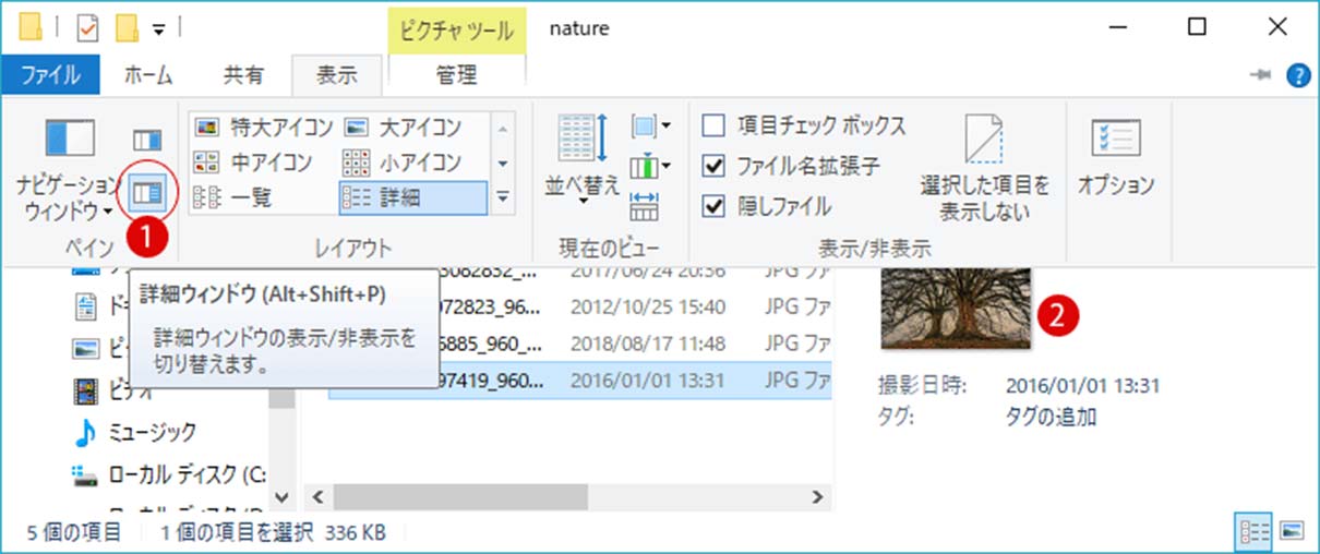 ファイルエクスプローラー上の詳細ウィンドウ Alt Shift P を無効にする Windows 10