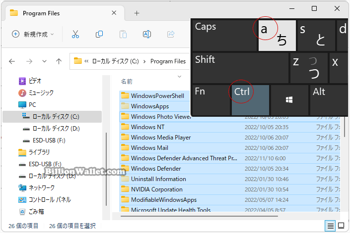 Windows 11のファイルエクスプローラーでアイテムを選択する方法